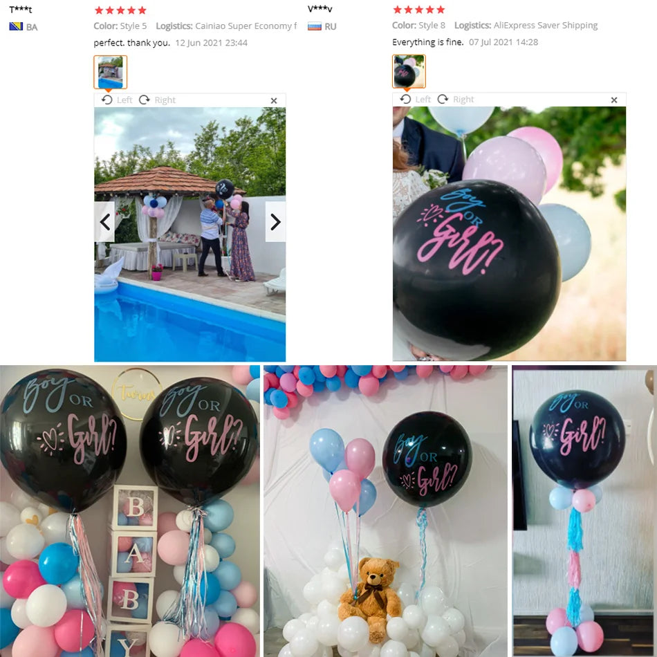 1 Set Giant Boy Or Girl Gender Reveal Black Latex Baby Shower Confetti Ballons