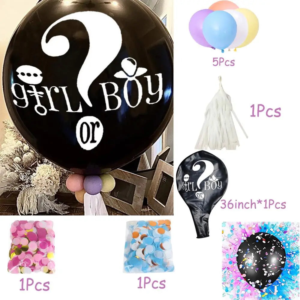 1 Set Giant Boy Or Girl Gender Reveal Black Latex Baby Shower Confetti Ballons