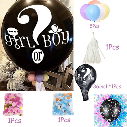 1 Set Giant Boy Or Girl Gender Reveal Black Latex Baby Shower Confetti Ballons