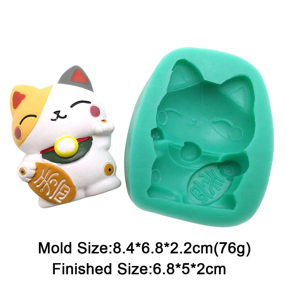 Lucky Fortune Cat Silicone Molds For Cake Decorating Rich LOVE Cat Chocolate Fondant Mould Animal Resin Polymer Clay Tools