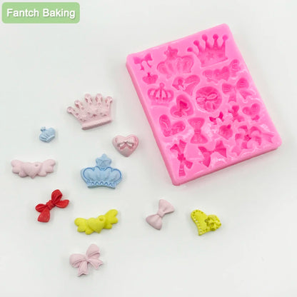 Hot Sell Cartoon Crown Bow Tie Silicone Fondant Cake Mold Cupcake Jelly Candy Chocolate Shaped Decoration Baking Tool Moulds