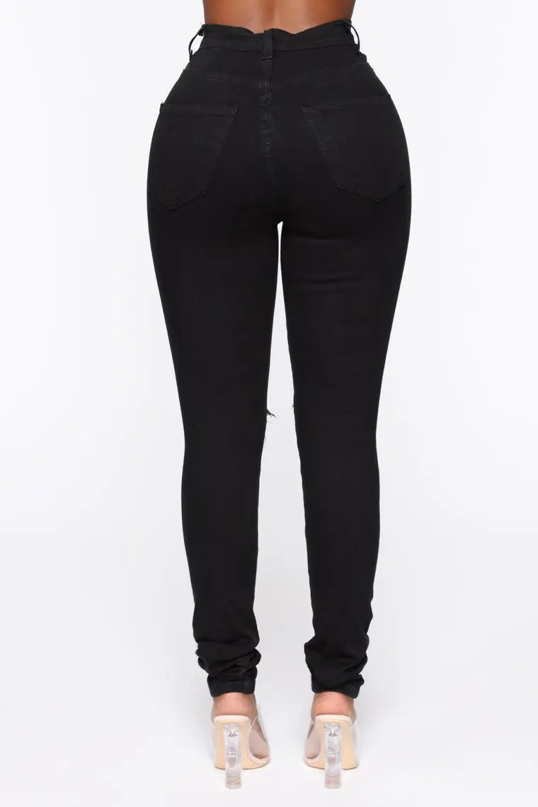 Women Fashion High Waist Denim Ripped Slim Stretch Jeans XS-XL