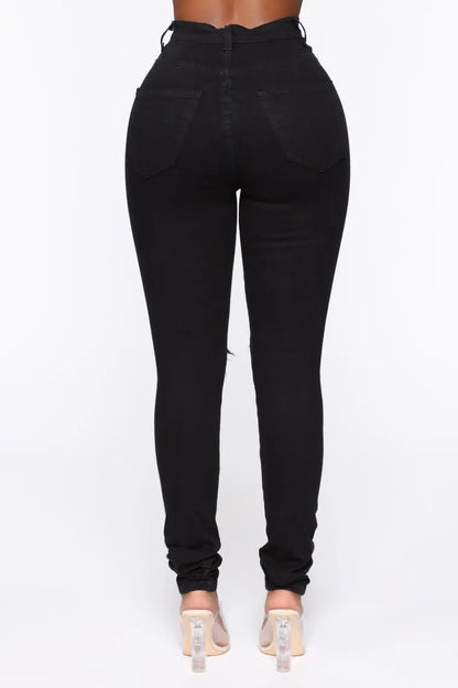 Women Fashion High Waist Denim Ripped Slim Stretch Jeans XS-XL