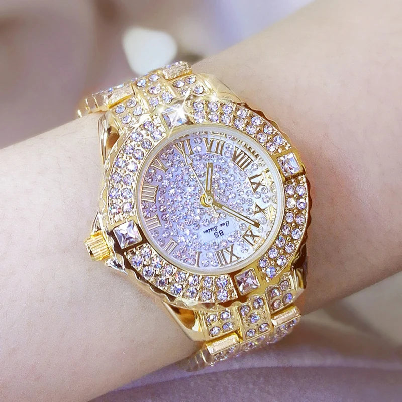 Women's gold diamond rhinestone watches.