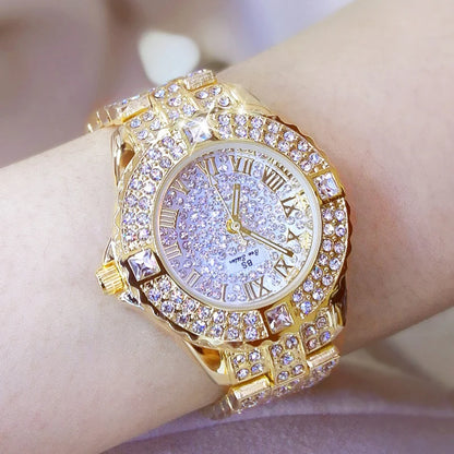Women's gold diamond rhinestone watches.