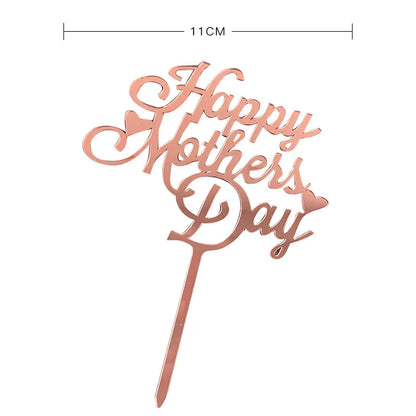 Happy Mothers Day Cake Topper Gold Red Tulip Acrylic MOM Birthday Party Cake Toppers Dessert Decoration Mother's Day Gifts