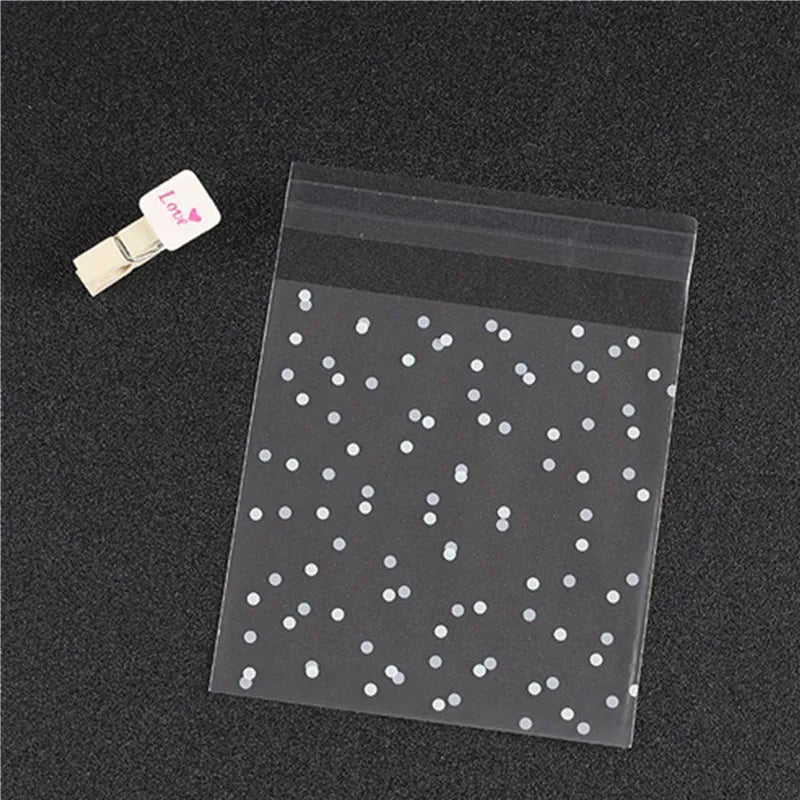 100pcs/lot Translucent Dots Plastic Cookie Packaging Bags Cupcake Wrapper Self Adhesive Bags Birthday Party Wedding Decorations