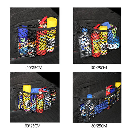 Universal Car Trunk Mesh Organizer – Tailgate Storage Net & Seat‑Back Pocket with Magic Tape