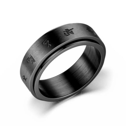 Anxiety Fidget Spinner Buddhism Mantra Rings 8mm Black Color Stainless Steel Spinning Rotating Ring for Men Women Jewelry Gift