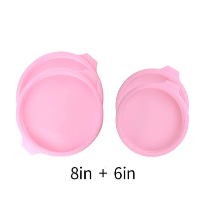 FAIS DU 2-8pcs Silicone Cake Pan 4/6/8inch Round Cake Layer Set Silicone Bakeware Mold for Baking Tools Rainbow Cake and Mousse