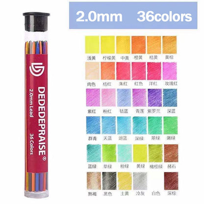 Mechanical Sketch Pencil 2.0mm – Includes 36‑Color Drawing Leads & Replacement Lead Set