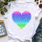 Rainbow Heart Print Lgbt T Shirt Summer Top Female T-Shirt Cute Girl Tumblr Clothes Tee Shirt Femme Streetwerar 90s 00s Tshirt
