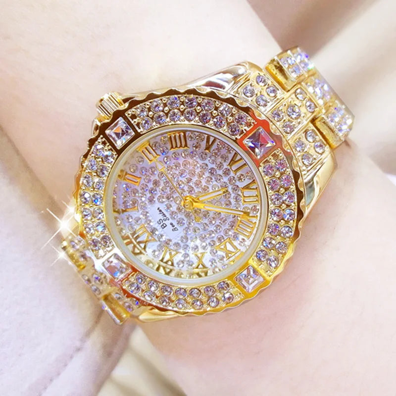 Women's gold diamond rhinestone watches.