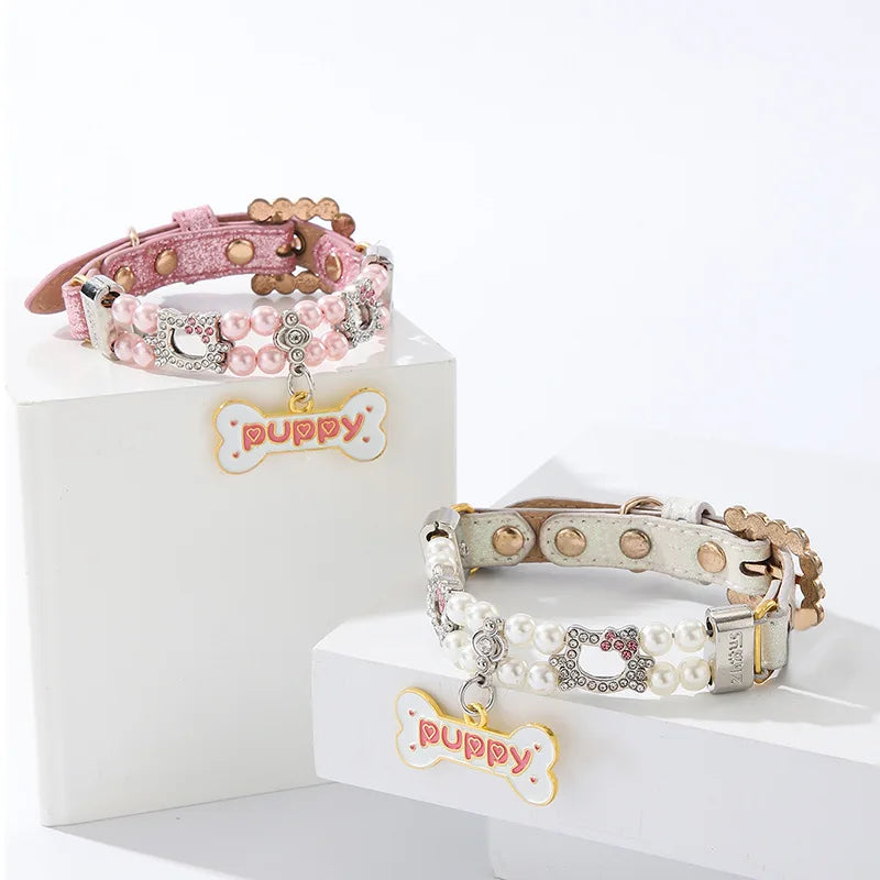 Wholesale Cat Necklace Adjustable Pearl Dog Collars with Crystal  Diamond for Female Dogs Jewelry Wedding Birthday Party