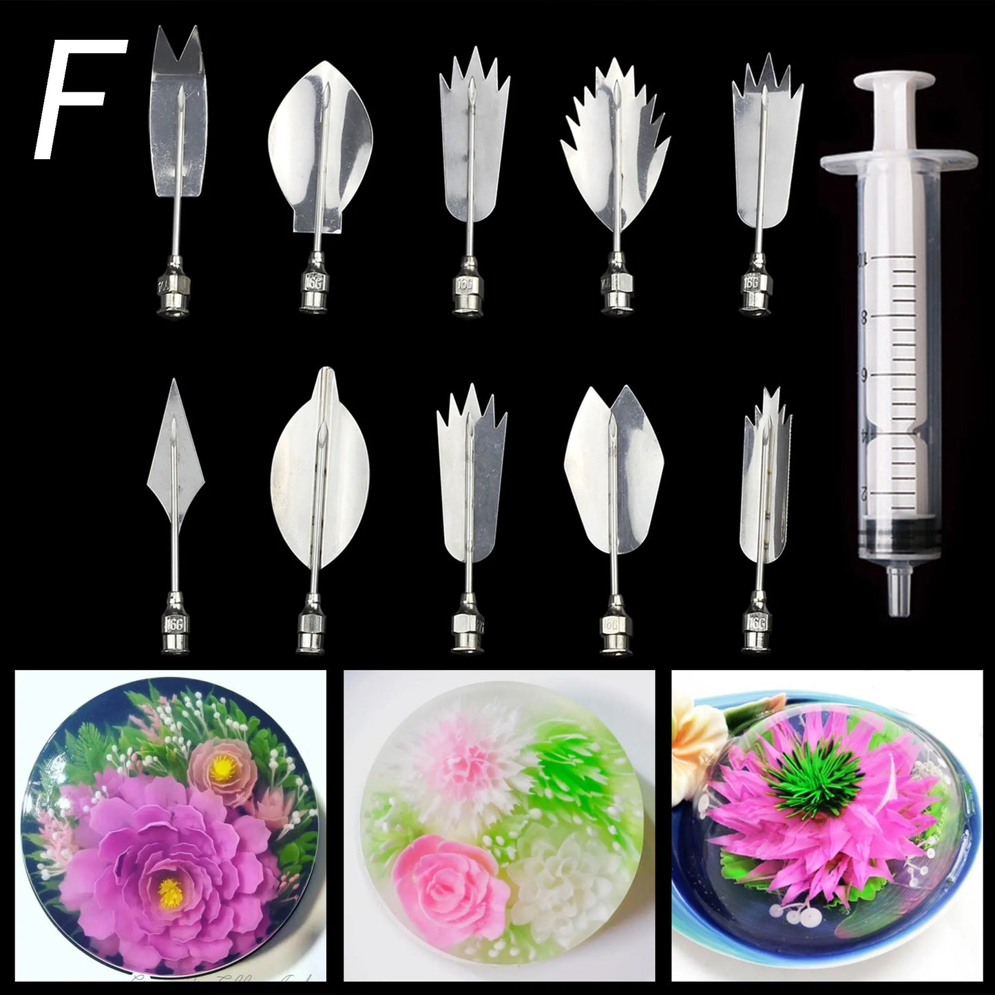 14 style 3D Gelatin Cake  Mold Jelly Art Pudding Flowers Stainless Steel Nozzle Syringe  Needle Kit Cake Decorating Tools
