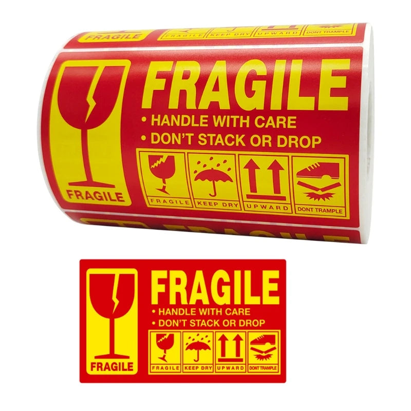 500pcs Fragile Stickers Warning Label Sticker Handle With Care Don't Stack or Drop Sticker Shipping Label for Goods