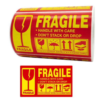 500pcs Fragile Stickers Warning Label Sticker Handle With Care Don't Stack or Drop Sticker Shipping Label for Goods