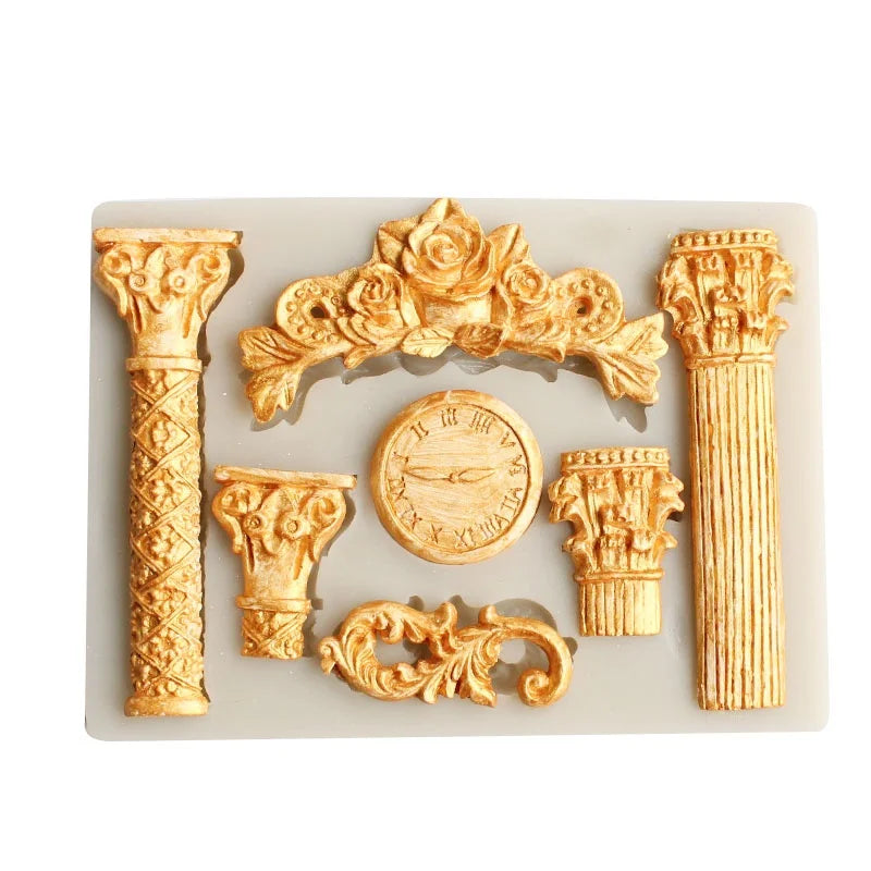 3D Roman Pillars Silicone Cake Mold Fondant Cake Decorating Tools Sugarcraft Clock Flower Chocolate Gumpaste Mold
