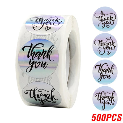 500pcs Rainbow Laser Thank You Stickers 1inch Small Business Stickers Adhesive Labels for Boutiques Wrapping Supplies