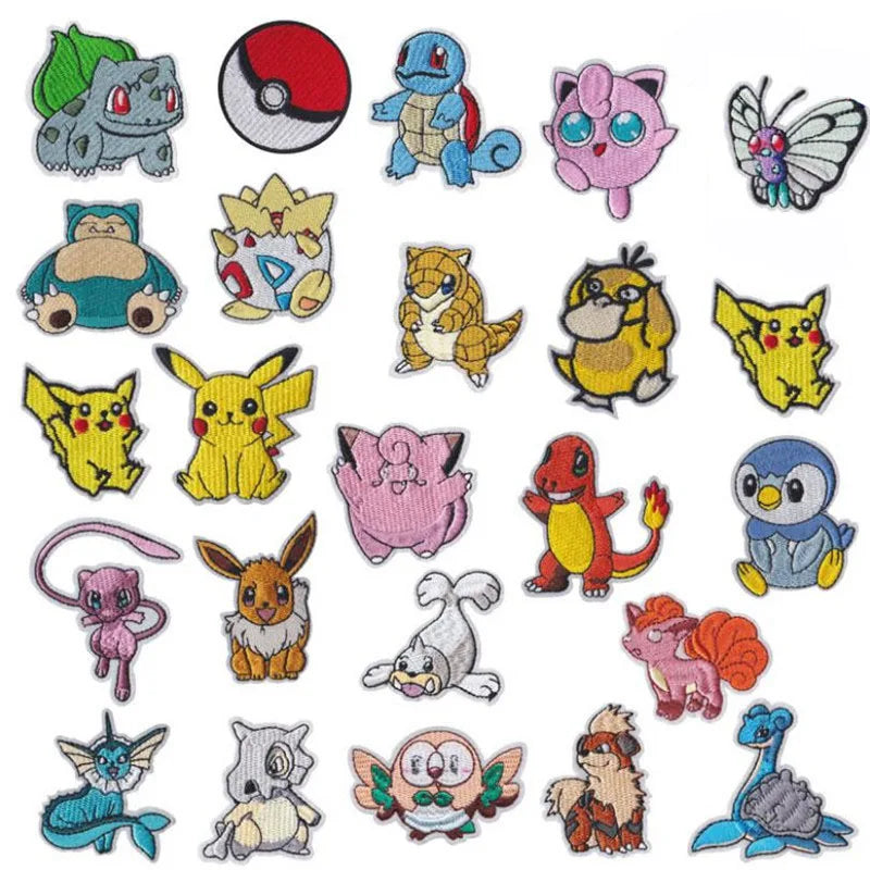 30‑Style Pokemon Embroidery Cloth Patches – Pikachu & Cartoon Iron‑On/Sew‑On Appliques for DIY Clothing