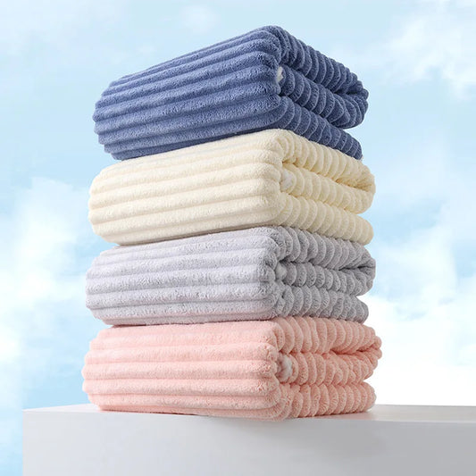 Coral Velvet Corduroy Bath Towel Microfiber Quick-Drying Non-Shedding Solid Plain Plaid Color Eco-Friendly Non-Toxic Tub Mats