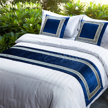 High-grade Pure Color Embroidery Bed Runners New Chinese Style Velvet Throw Runners Golden Red Bed Flag Covers Pillowcases