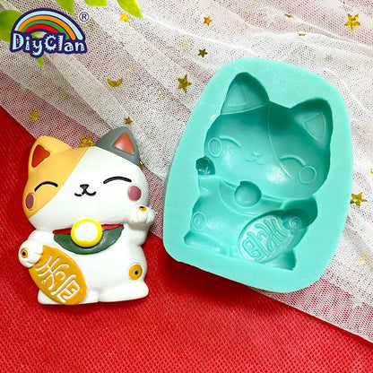 Lucky Fortune Cat Silicone Molds For Cake Decorating Rich LOVE Cat Chocolate Fondant Mould Animal Resin Polymer Clay Tools