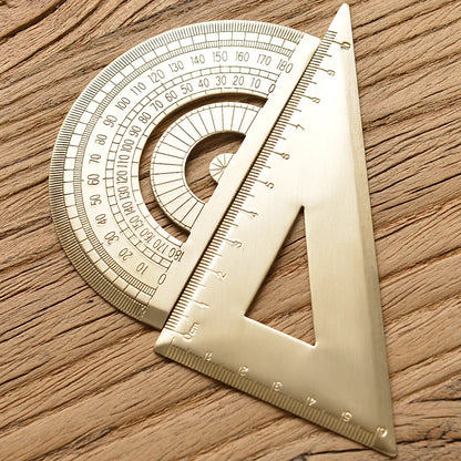Vintage Brass Measuring Ruler – Creative Straight Ruler, Triangle Ruler & Protractor for Students and Stationery Lovers