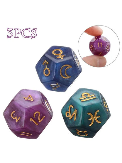 3PCS 12-Sided Dice Astrology Tarot Card Multifaceted Constellation Dice Leisure And Entertainment Toys For Party Game