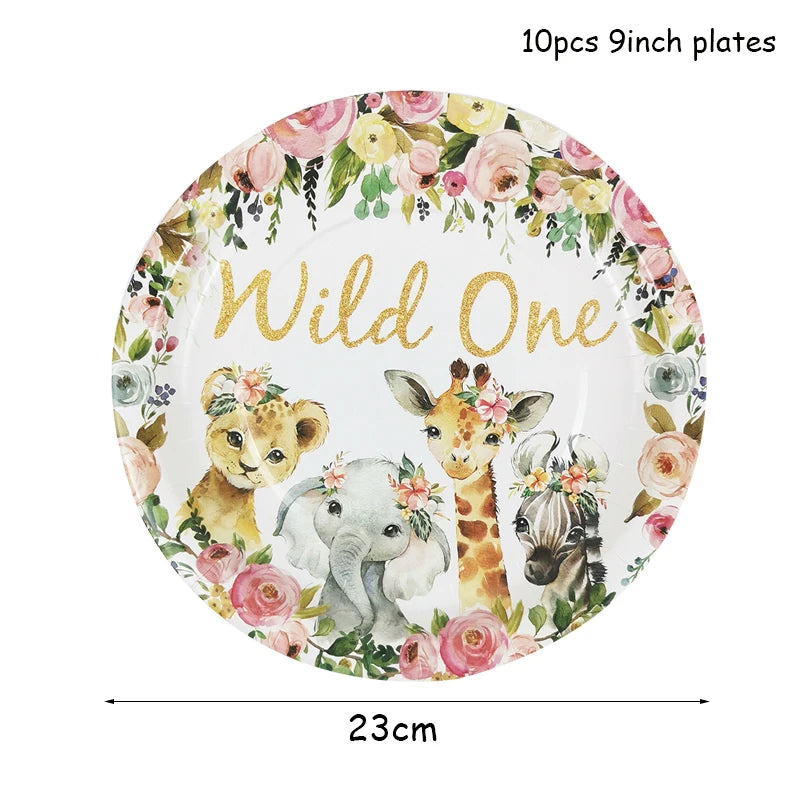 Pink Gold Animal Wild One Birthday Party Disposable Party Supplies