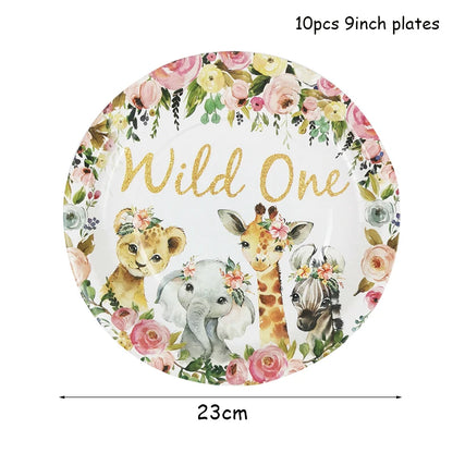 Pink Gold Animal Wild One Birthday Party Disposable Party Supplies