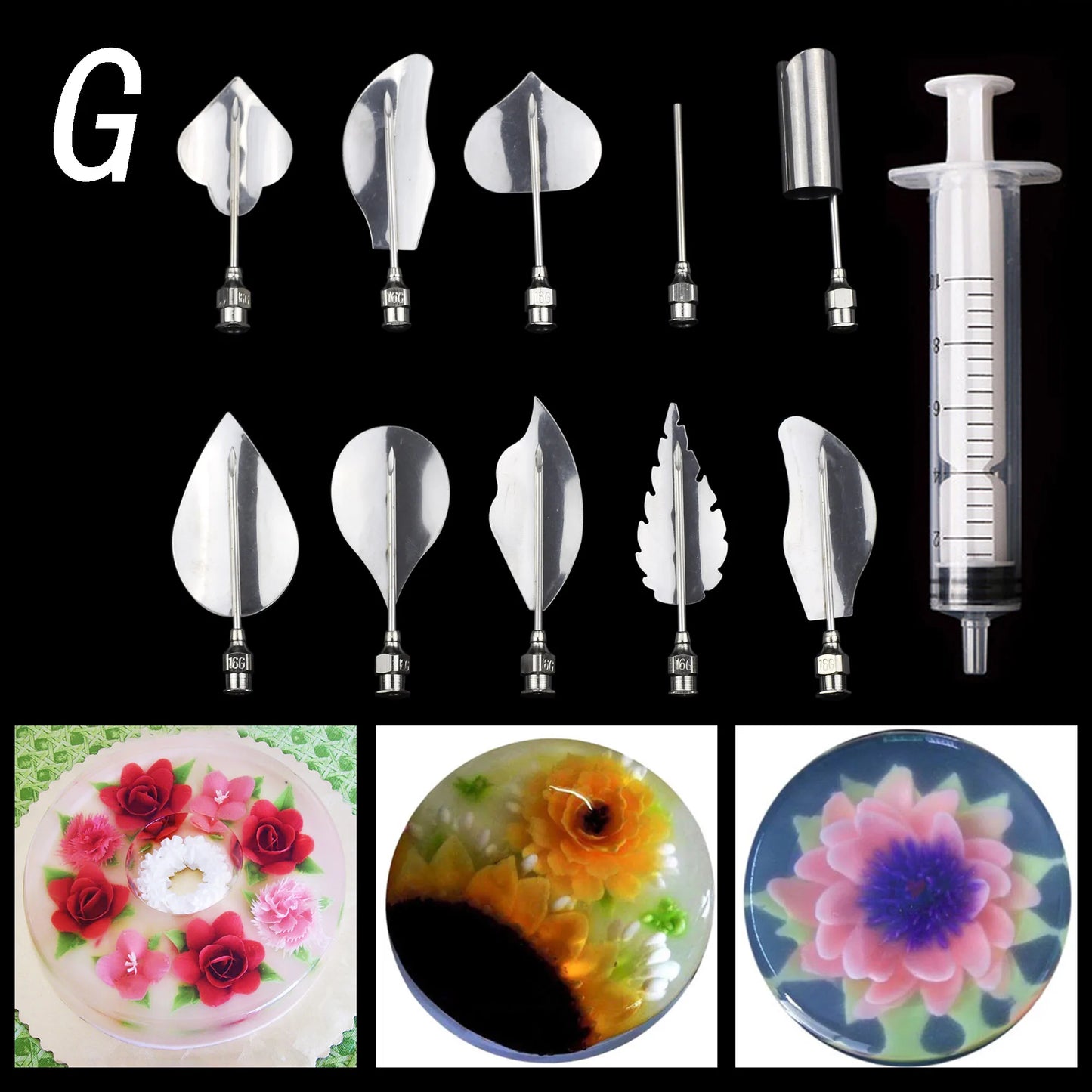 14 style 3D Gelatin Cake  Mold Jelly Art Pudding Flowers Stainless Steel Nozzle Syringe  Needle Kit Cake Decorating Tools