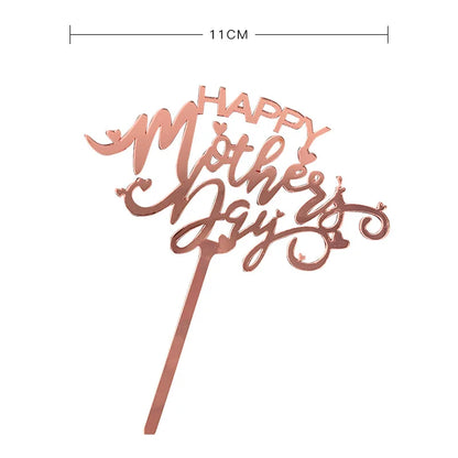 Happy Mothers Day Cake Topper Gold Red Tulip Acrylic MOM Birthday Party Cake Toppers Dessert Decoration Mother's Day Gifts