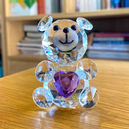 Love Heart Crystal Bear Figurines Glass Fashion Ornament Craft Lovely Animal Paperweight Wedding Home Decor Christmas Gifts