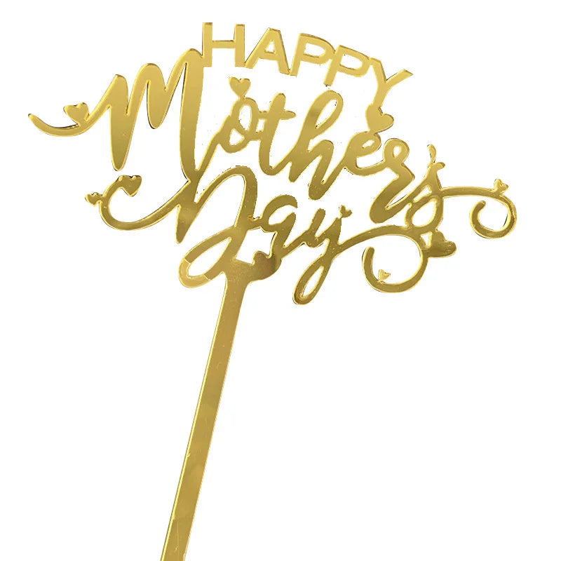 Happy Mothers Day Cake Topper Gold Red Tulip Acrylic MOM Birthday Party Cake Toppers Dessert Decoration Mother's Day Gifts