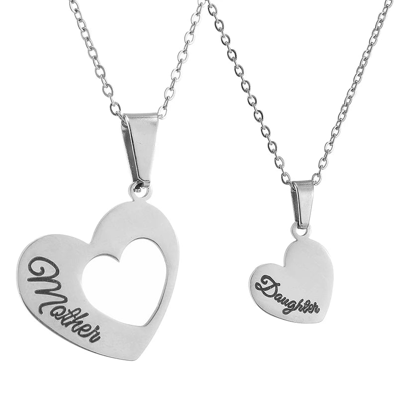 Stainless Steel Necklaces Sliver Color Mother And Daughter Nameplate Pendant Long Necklace Cable Chain Mother's Day Gift Jewelry