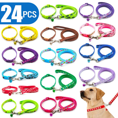 Dog Cat Adjustable Leash  and Collar 24Sets