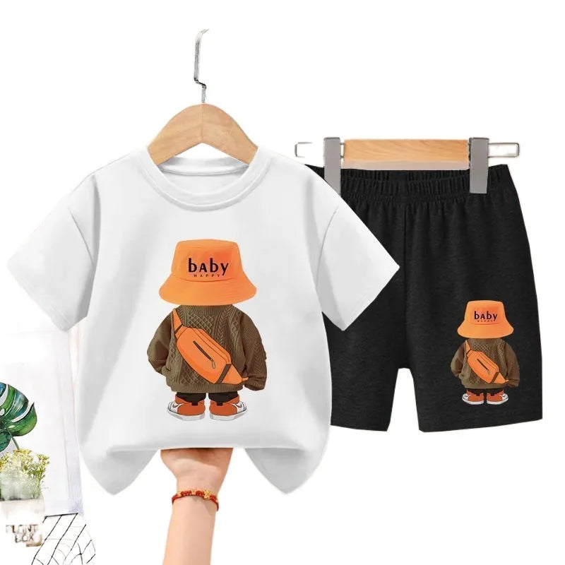 Summer Boys Sportswear Set Trendy Casual T-Shirt and Shorts Short-Sleeved Suit for Baby Boys