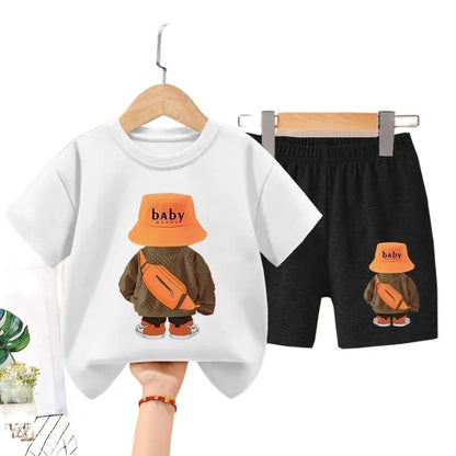 Summer Boys Sportswear Set Trendy Casual T-Shirt and Shorts Short-Sleeved Suit for Baby Boys