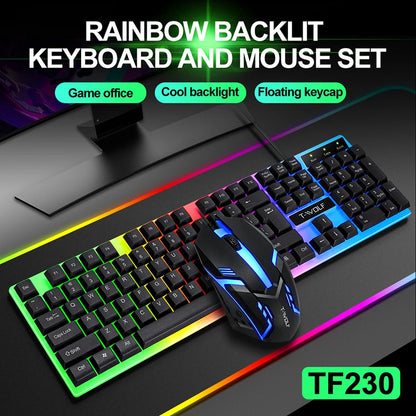 T-WOLF TF230 White Black Wired Gaming Keyboard Mouse Set 104 Keys Gaming Mouse Keyboard for Office Work Computer Accessories