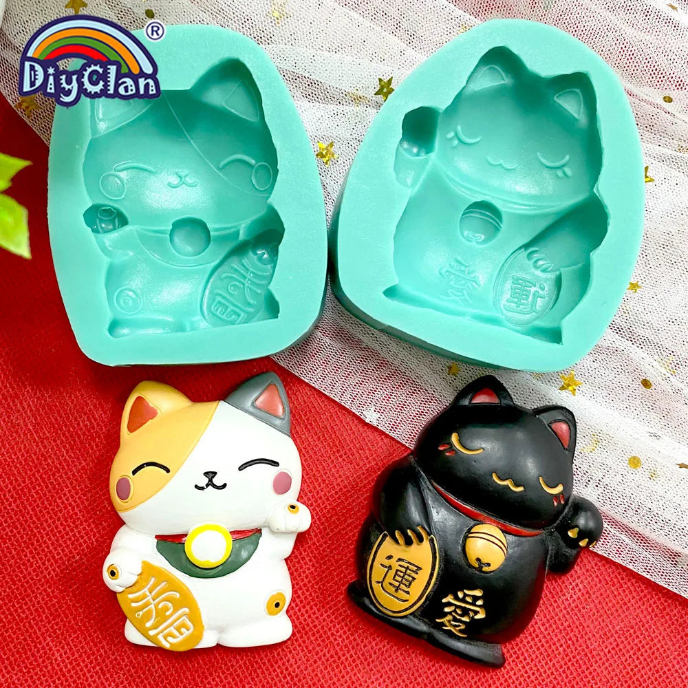 Lucky Fortune Cat Silicone Molds For Cake Decorating Rich LOVE Cat Chocolate Fondant Mould Animal Resin Polymer Clay Tools
