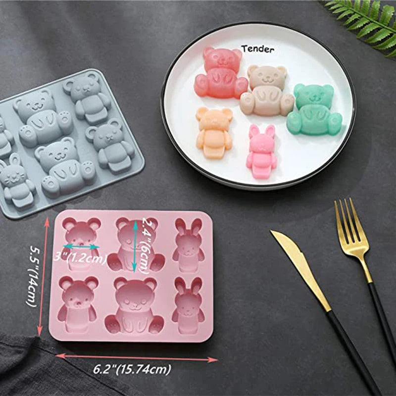 Teddy Bear Silicone Mold Cute Cartoon Animal Chocolate Cake Jello Baking Mould For Handmade DIY Soap Candy Ice Cube Making Tools