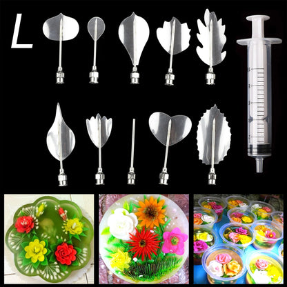 14 style 3D Gelatin Cake  Mold Jelly Art Pudding Flowers Stainless Steel Nozzle Syringe  Needle Kit Cake Decorating Tools