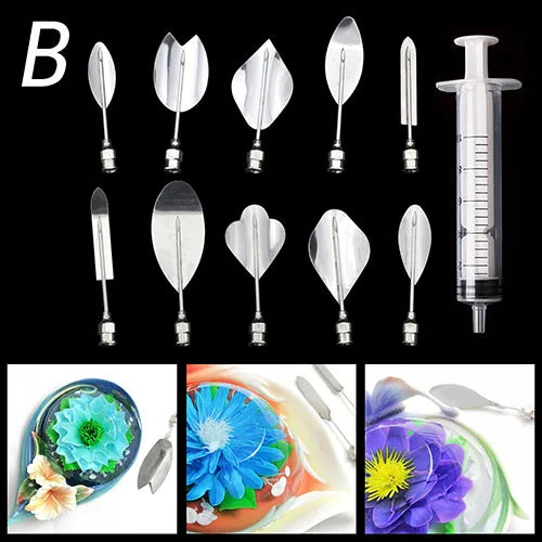 14 style 3D Gelatin Cake  Mold Jelly Art Pudding Flowers Stainless Steel Nozzle Syringe  Needle Kit Cake Decorating Tools