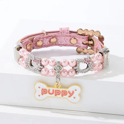 Wholesale Cat Necklace Adjustable Pearl Dog Collars with Crystal  Diamond for Female Dogs Jewelry Wedding Birthday Party