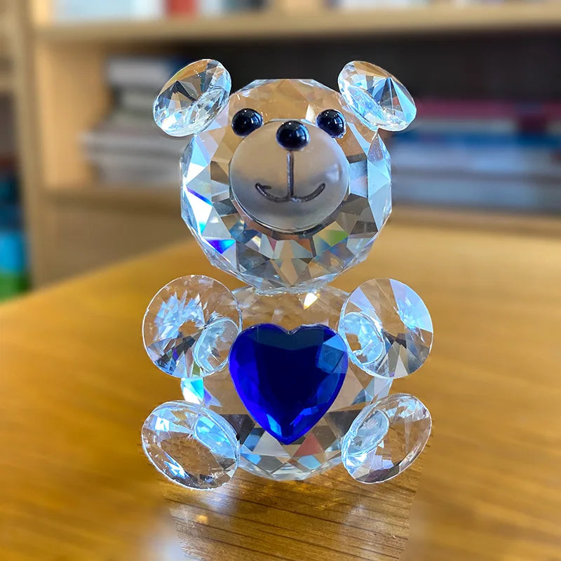 Love Heart Crystal Bear Figurines Glass Fashion Ornament Craft Lovely Animal Paperweight Wedding Home Decor Christmas Gifts
