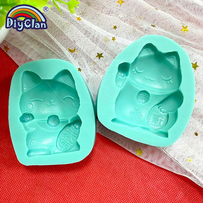 Lucky Fortune Cat Silicone Molds For Cake Decorating Rich LOVE Cat Chocolate Fondant Mould Animal Resin Polymer Clay Tools