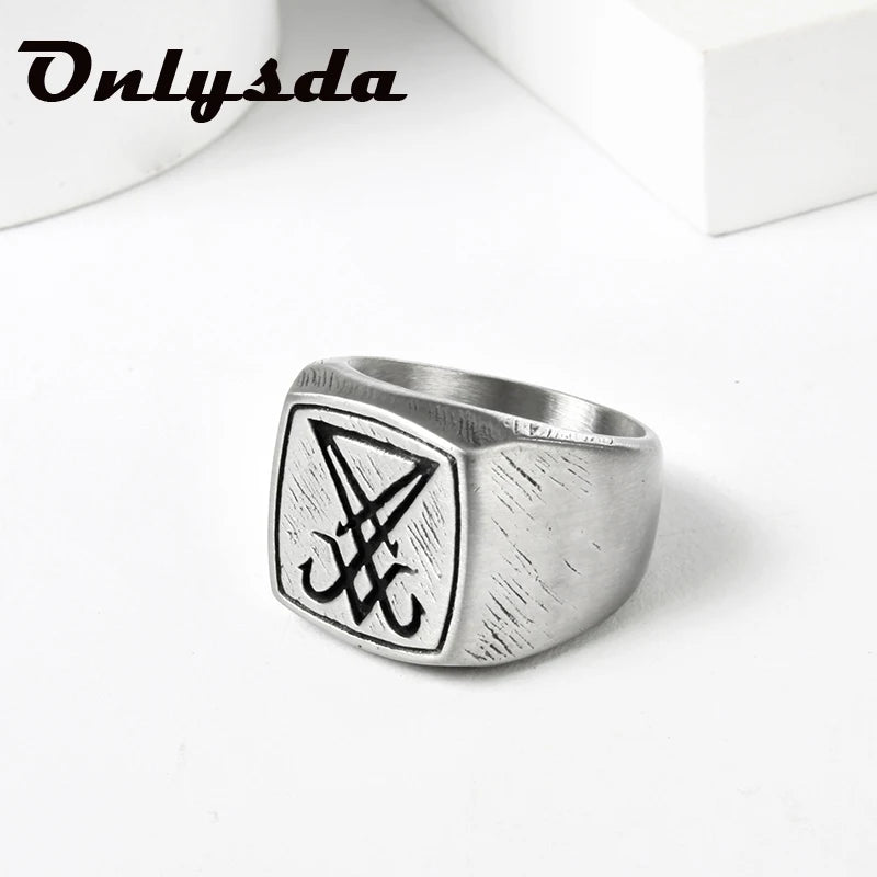 Vintage Lucifer Sigil Rock Ring – 316L Stainless Steel Seal