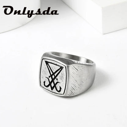 Vintage Lucifer Sigil Rock Ring – 316L Stainless Steel Seal