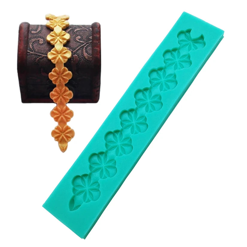 Pearl Rope Wave Flower Gemstone Shape Cake Side Lace Silicone Sugarcraft Mold Fondant Cake Decorating Tools